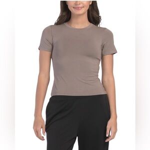 NOOD New York Brami Crewneck Tee with Built In Bra- Taupe- Medium